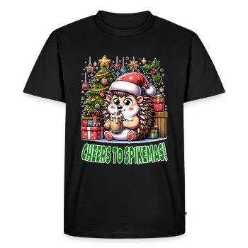 Hedgehog Holiday Toast, Cheers to Spikemas - Men's Premium Organic T-Shirt - black - Front - Nico (187cm)