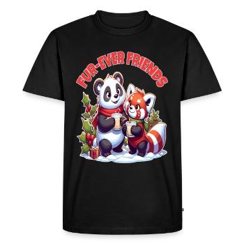 Winter Whimsy, Panda and Red Panda Pals - Men's Premium Organic T-Shirt - black - Front - Nico (187cm)