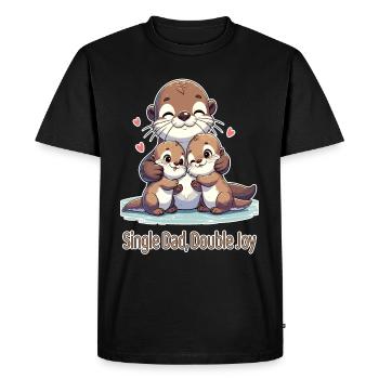 Famille de loutres, papa célibataire Double joie - T-shirt Premium bio Homme - noir - Devant - Nico (187cm)