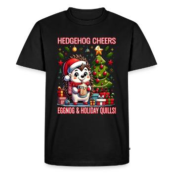 Hedgehog Cheers, Eggnog and Holiday Quills - Men's Premium Organic T-Shirt - black - Front - Nico (187cm)