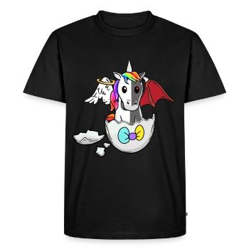 Bébé Licorne naissance ange diable oeuf satanique - T-shirt Premium bio Homme - noir - Devant - Nico (187cm)