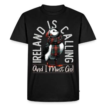Ireland, Puffin, Ireland Is Calling - Men's Premium Organic T-Shirt - black - Front - Nico (187cm)