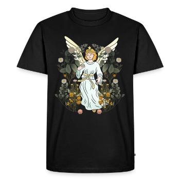 Spring, Nature, Angel, Flowers, Blossoms, Flora, Botany - Men's Premium Organic T-Shirt - black - Front - Nico (187cm)