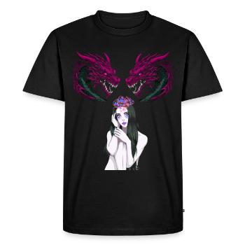 Fille, Femme, Dragon, Fantaisie, Fable, Créature mythique - T-shirt Premium bio Homme - noir - Devant - Nico (187cm)