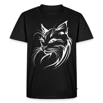 Chat Silhouette contour dessin Lineart Art - T-shirt Premium bio Homme - noir - Devant - Nico (187cm)
