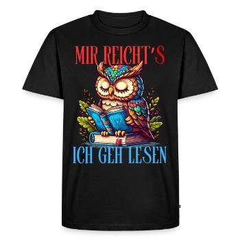 Hibou, Hibou grand-duc, Libraire, Livre, Lecture, Littérature, Temps d’arrêt - T-shirt Premium bio Homme - noir - Devant - Nico (187cm)