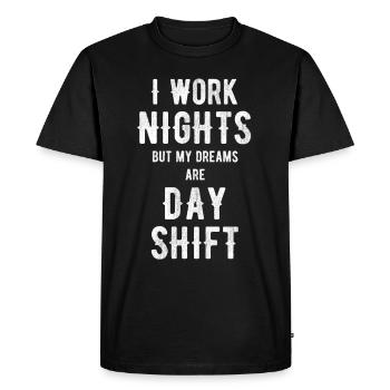 Je travaille la nuit, mais mes rêves sont - T-shirt Premium bio Homme - noir - Devant - Nico (187cm)