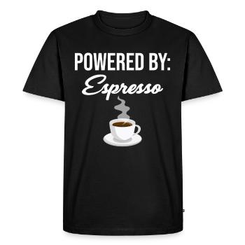 Powered By Espresso Lovers Barista - Men's Premium Organic T-Shirt - black - Front - Nico (187cm)