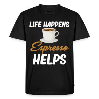 Life Happens: Espresso Helps Barista - Men's Premium Organic T-Shirt - black - Front - Nico (187cm)