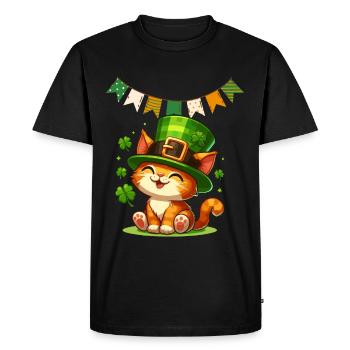 Cat St Patrick Ireland Irish Shamrock Luck Fun - Men's Premium Organic T-Shirt - black - Front - Nico (187cm)
