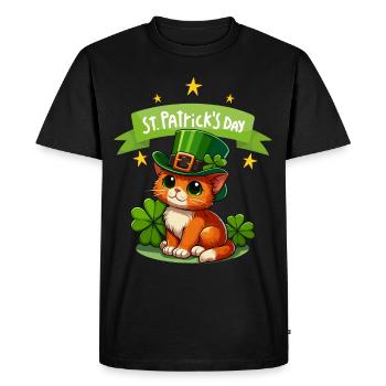 Chat de la Saint-Patrick Shamrock chanceux mignon - T-shirt Premium bio Homme - noir - Devant - Nico (187cm)