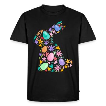 Coloré lapin de Pâques oeufs de Pâques fleurs Pâques graphique - T-shirt Premium bio Homme - noir - Devant - Nico (187cm)