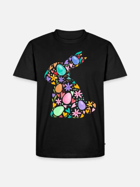 Farverig påskehare, påskeæg, blomster, påskegrafik - Herre Premium økologisk T-shirt - sort