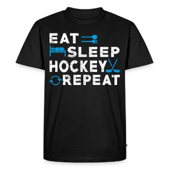 Manger Dormir Hockey Répéter Drôle Sport Jeu Joueur - T-shirt Premium bio Homme - noir - Devant - Nico (187cm)