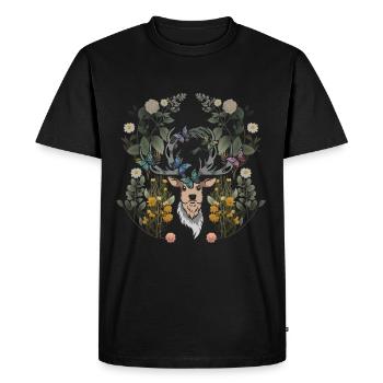 Deer head spring nature flowers deer antlers - Men's Premium Organic T-Shirt - black - Front - Nico (187cm)