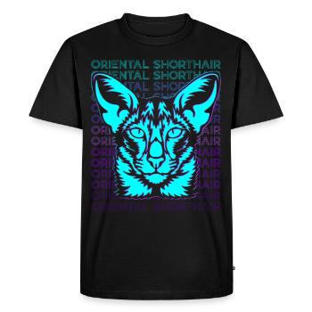 Chat Oriental à poil court Retro - T-shirt Premium bio Homme - noir - Devant - Nico (187cm)