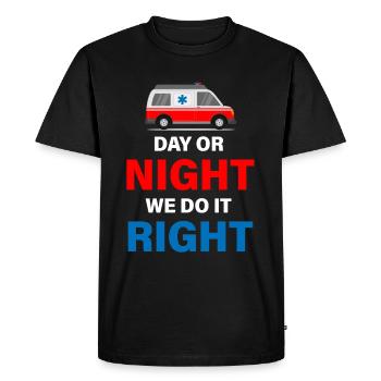 Day or night, we'll do it right - Men's Premium Organic T-Shirt - black - Front - Nico (187cm)
