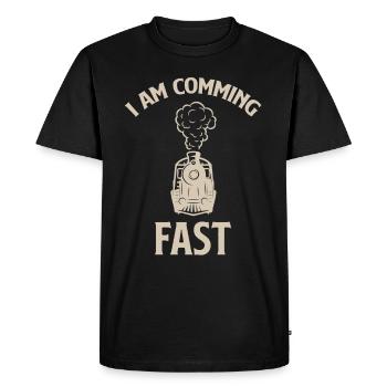 J’arrive vite Drôle de conducteur de train machiniste - T-shirt Premium bio Homme - noir - Devant - Nico (187cm)