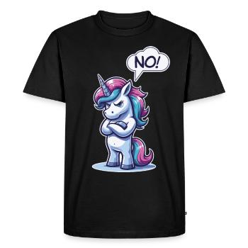 NO! Lazy Tired Sleepy Napping Sarcastic Unicorn - Men's Premium Organic T-Shirt - black - Front - Nico (187cm)