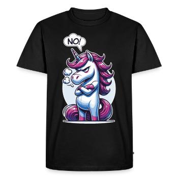 NO! Lazy Tired Sleepy Napping Sarcastic Unicorn - Men's Premium Organic T-Shirt - black - Front - Nico (187cm)