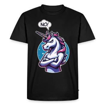 NO! Lazy Tired Sleepy Napping Sarcastic Unicorn - Men's Premium Organic T-Shirt - black - Front - Nico (187cm)