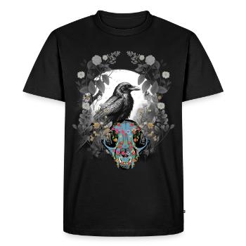 Dark Fantasy Corbeau Crâne Os Horreur Forêt Animal - T-shirt Premium bio Homme - noir - Devant - Nico (187cm)