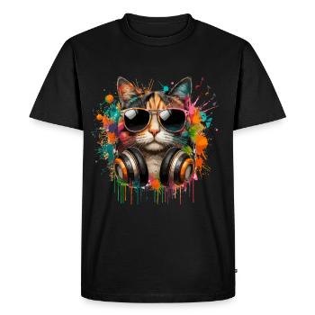Cat Cats Mom Music Headphones Sunglasses Fun - Men's Premium Organic T-Shirt - black - Front - Nico (187cm)