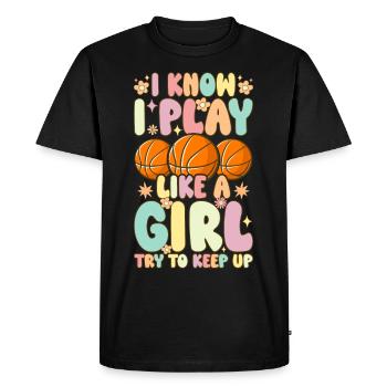 Groovy Basketball Girl Joueuse Je joue avec - T-shirt Premium bio Homme - noir - Devant - Nico (187cm)