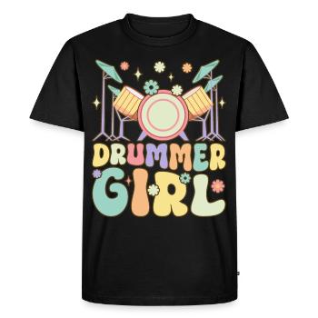 Drummer Girl Groovy Drumming Musician Drum Lover - Men's Premium Organic T-Shirt - black - Front - Nico (187cm)