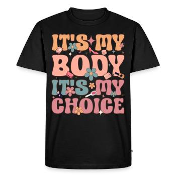 Groovy Féministe Féminisme Féminin C’est mon corps I - T-shirt Premium bio Homme - noir - Devant - Nico (187cm)