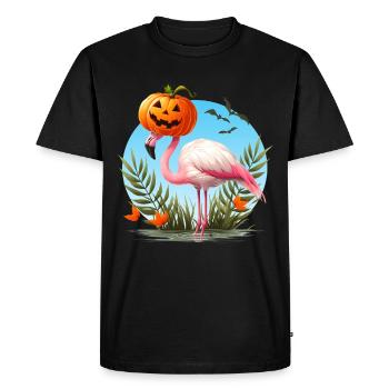 Flamant rose avec chapeau citrouille Halloween - T-shirt Premium bio Homme - noir - Devant - Nico (187cm)