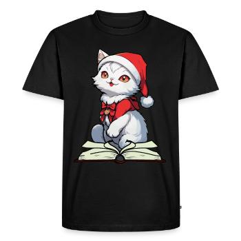 Chat Noël livre Saint-Nicolas chats enfant miaulement - T-shirt Premium bio Homme - noir - Devant - Nico (187cm)