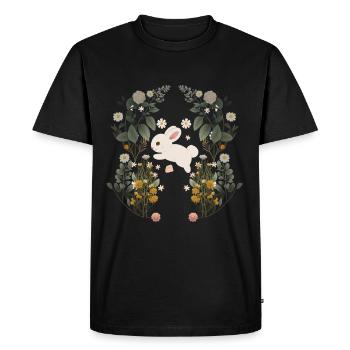 Lapin, Lapin, Rongeur, Printemps, Fleurs, Nature - T-shirt Premium bio Homme - noir - Devant - Nico (187cm)