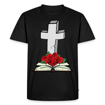 Croix Bible Livre Jésus Dieu Résurrection Mort - T-shirt Premium bio Homme - noir - Devant - Nico (187cm)