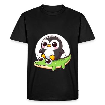 Penguin on crocodile - Men's Premium Organic T-Shirt - black - Front - Nico (187cm)