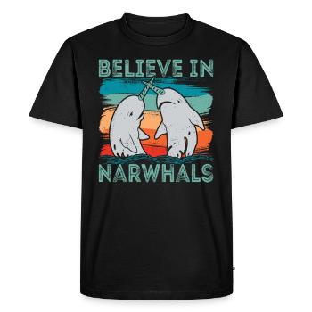 Croyez en l’amour du narval Animaux de baleine de mer - T-shirt Premium bio Homme - noir - Devant - Nico (187cm)