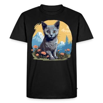 Chat bleu russe Russisch Blau Katze - T-shirt Premium bio Homme - noir - Devant - Nico (187cm)