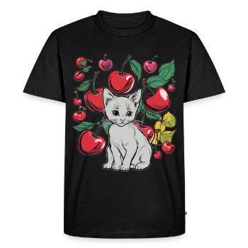cherries, garden, cat, summer, fruits, fruit - Men's Premium Organic T-Shirt - black - Front - Nico (187cm)
