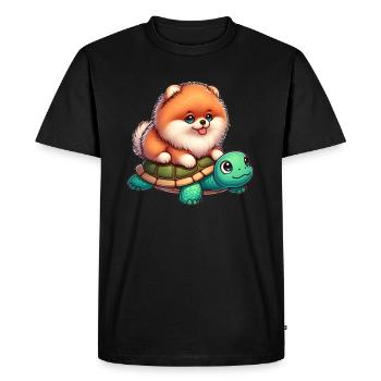 Pomeranian on Turtle Ride - Men's Premium Organic T-Shirt - black - Front - Nico (187cm)