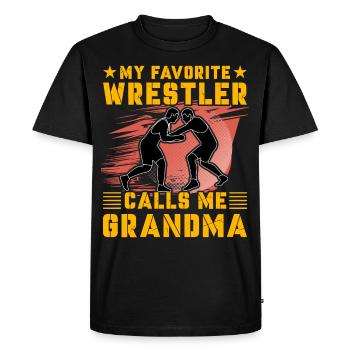 Mon lutteur préféré m’appelle grand-mère - T-shirt Premium bio Homme - noir - Devant - Nico (187cm)