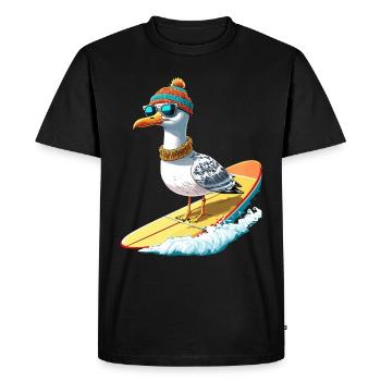 Hamburg Seagull Surfing Surfer Coast Wave Sea Funny - Men's Premium Organic T-Shirt - black - Front - Nico (187cm)