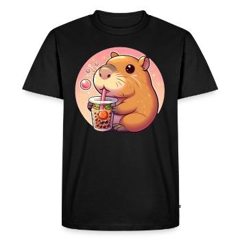Capybara Enjoys Bubble Tea - Men's Premium Organic T-Shirt - black - Front - Nico (187cm)