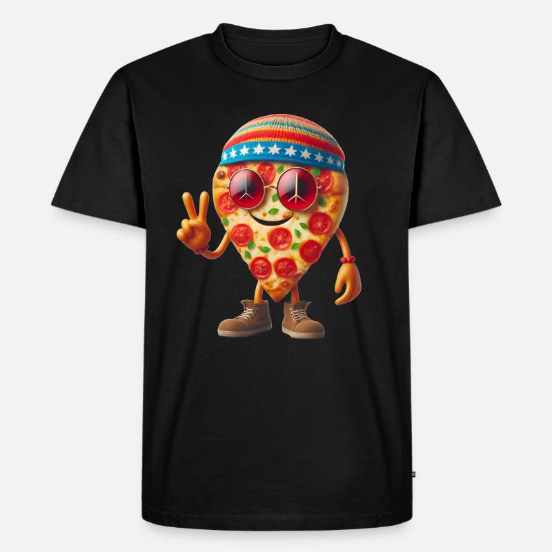Hippie Pizza mit Peace-Zeichen - Männer Premium Bio T-Shirt - Schwarz