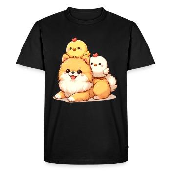 Cute chick on a Pomeranian - Men's Premium Organic T-Shirt - black - Front - Nico (187cm)