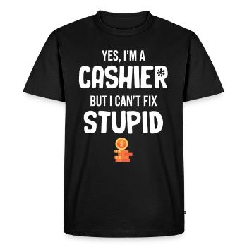 Oui, je suis caissière, mais je ne peux pas tuer les imbéciles - T-shirt Premium bio Homme - noir - Devant - Nico (187cm)