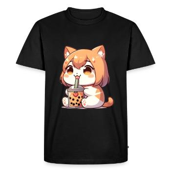 Thé à bulles de chat anime - T-shirt Premium bio Homme - noir - Devant - Nico (187cm)
