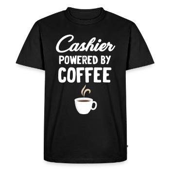Caissier Powered By Coffee Clerk Teller Banker - T-shirt Premium bio Homme - noir - Devant - Nico (187cm)