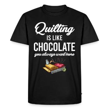 Le matelassage, c’est comme le chocolat, on en veut toujours plus - T-shirt Premium bio Homme - noir - Devant - Nico (187cm)