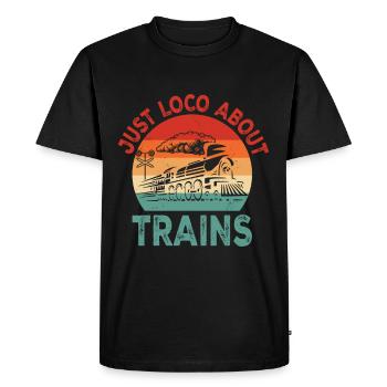 Just Loco About Trains Train Railway Locomotive - Men's Premium Organic T-Shirt - black - Front - Nico (187cm)
