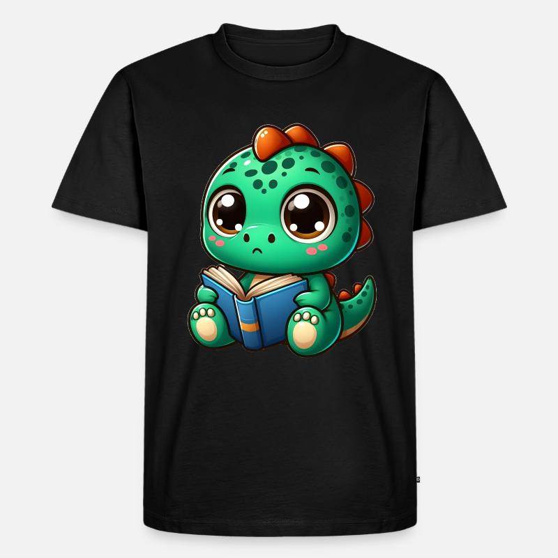 Dino liest ein Buch - Männer Premium Bio T-Shirt - Schwarz